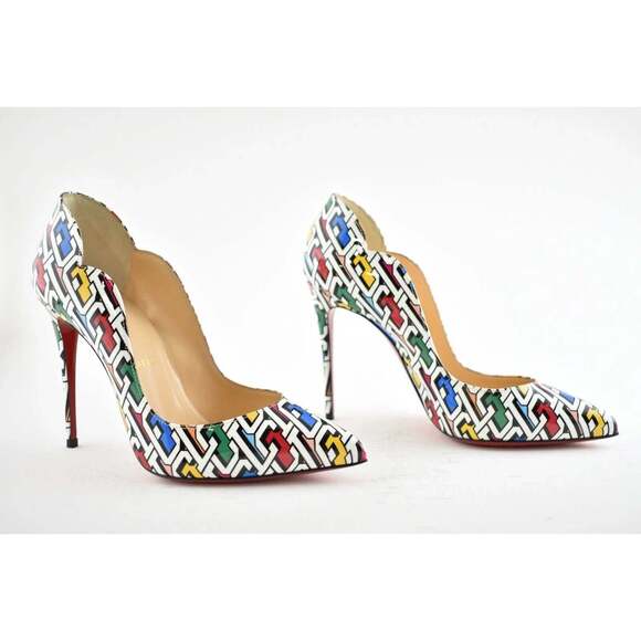 Christian Louboutin Hot Chick 100 Patent CL 3D Black White Red Heel Pump 37.5 - Picture 4 of 12